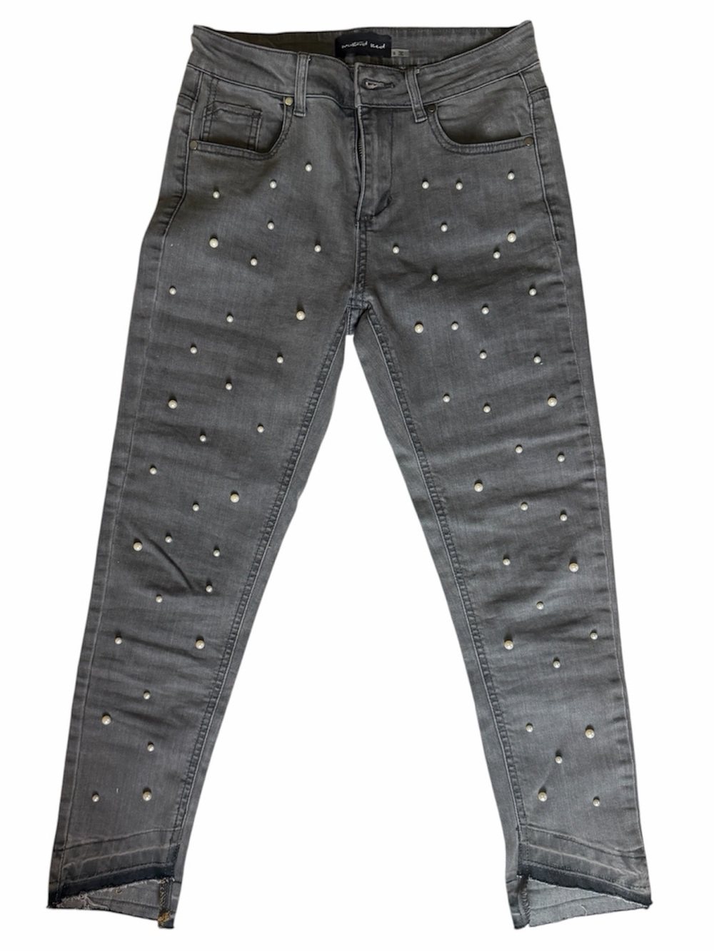 Mustard Seed Gray Pearl-Stud Skinny Jeans